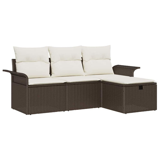 Garten-Sofa-Set mit Kissen 4 pcs Braun und Creme Poly Rattan