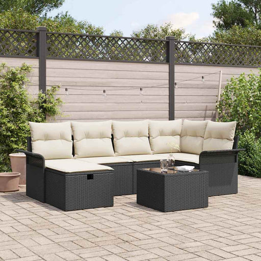 Garten-Sofa-Set 7 pcs Schwarz und Creme 242,5 x 132,5 x 85 cm