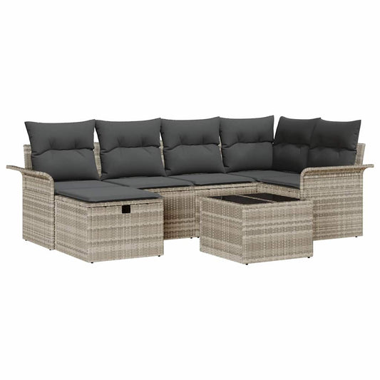 Garten-Sofa-Set mit Kissen 7 pcs Hellgrau 242,5 x 132,5 x 85 cm