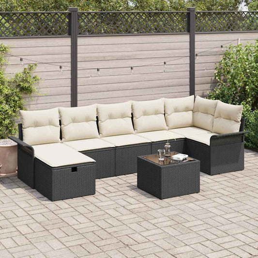 Garten-Sofa-Set 8 pcs Schwarz und Creme 297,5 x 132,5 x 85 cm