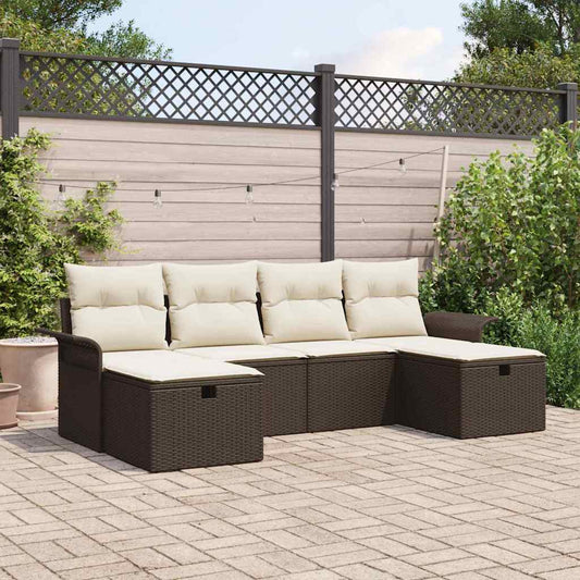 Garten-Sofa-Set 6 pcs Braun und Creme 251 x 117 x 85 cm