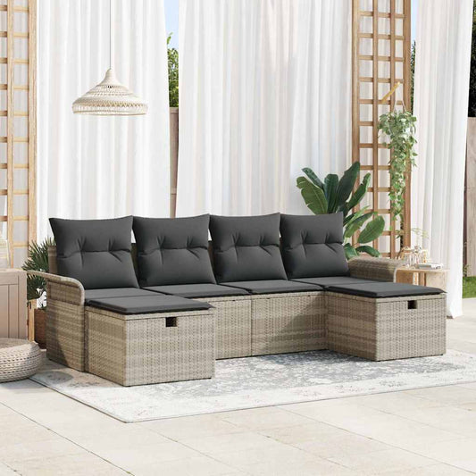 Garten-Sofa-Set 6 pcs Hellgrau 251 x 117 x 85 cm Poly Rattan
