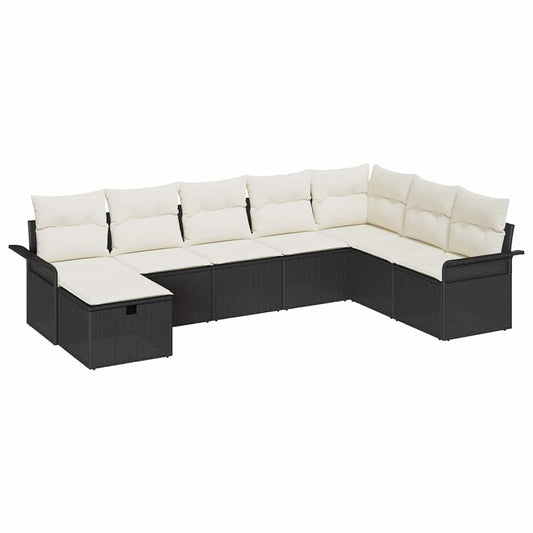 Garten-Sofa-Set 8 pcs Schwarz und Creme 297,5 x 187,5 x 85 cm