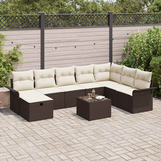Garten-Sofa-Set 9 pcs Braun und Creme 297,5 x 187,5 x 85 cm