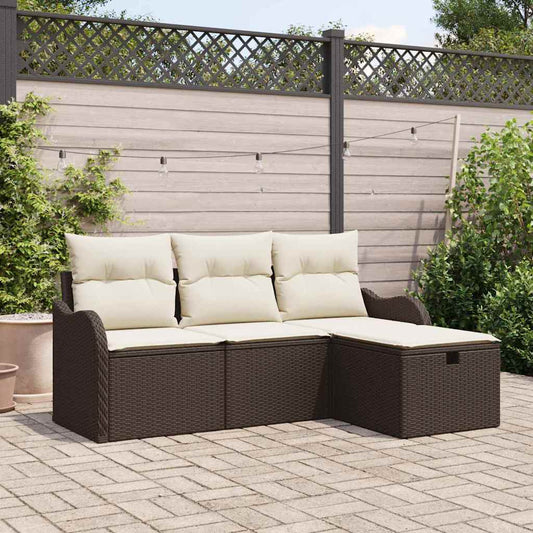 Garten-Sofa-Set 4 pcs Braun und Creme 176 x 117 x 85 cm