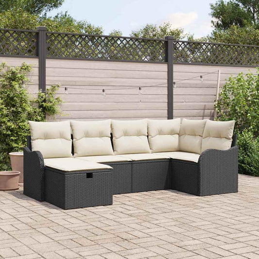 Garten-Sofa-Set 6 pcs Schwarz und Creme 232,5 x 122,5 x 85 cm