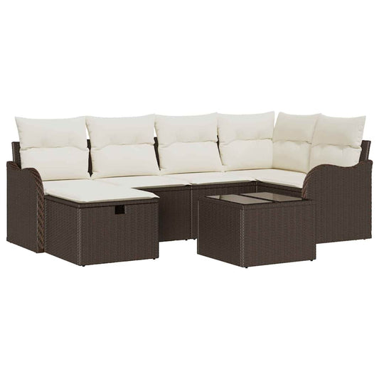 Garten-Sofa-Set 7 pcs Braun und Creme 232,5 x 122,5 x 85 cm