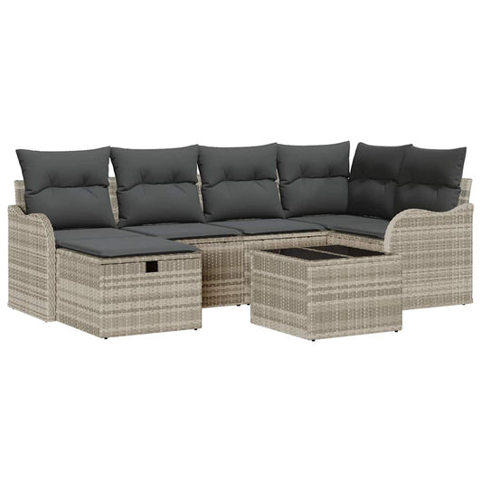 Garten-Sofa-Set mit Kissen 7 pcs Hellgrau 232,5 x 122,5 x 85 cm