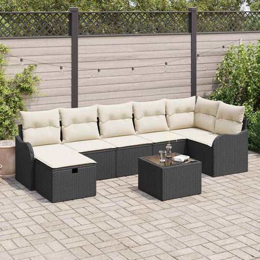 Garten-Sofa-Set 8 pcs Schwarz und Creme 287.5 x 122.5 x 85 cm