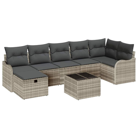 Garten-Sofa-Set mit Kissen 8 pcs Hellgrau 287.5 x 122.5 x 85 cm