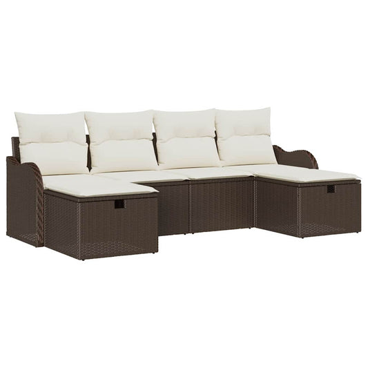 Sofa Set mit Kissen 6 pcs Braun und Creme Poly-Rattan