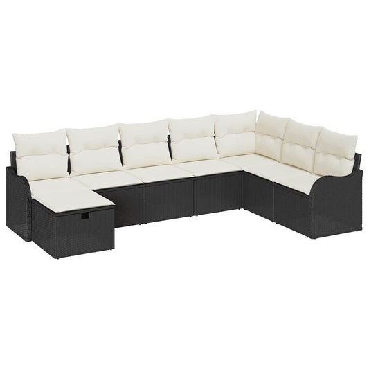 Sofa Set mit Kissen 8 pcs Schwarz und Creme Poly-Rattan