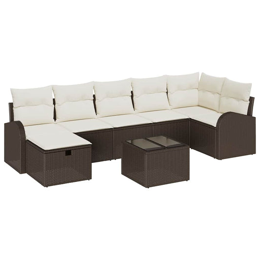 Sofa Set mit Kissen mit Speicher Braun und Creme Poly-Rattan