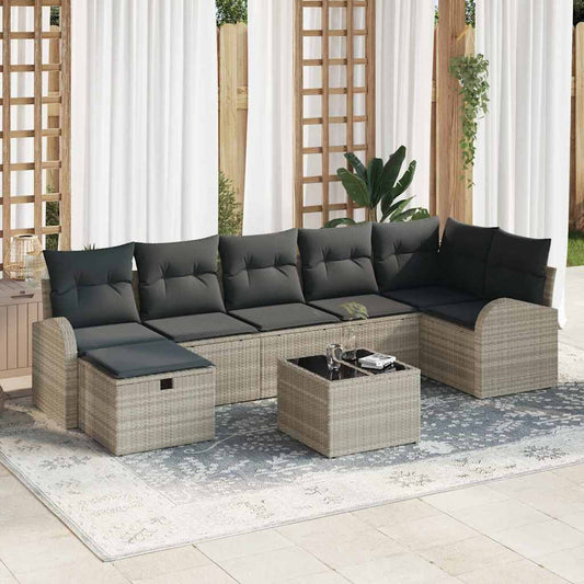 Sofa Set mit Kissen mit Speicher Hellgrau Poly-Rattan