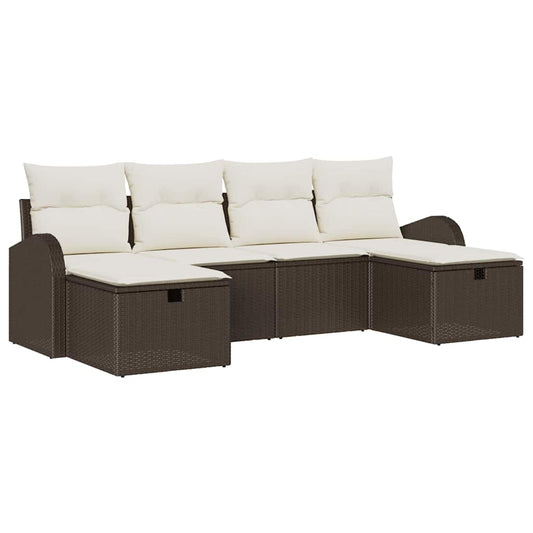 Sofa Set mit Kissen 6 pcs Braun und Creme Poly-Rattan