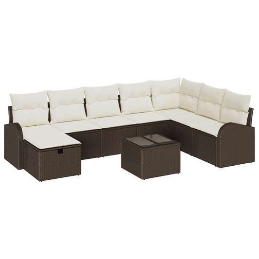 Garten-Sofa-Set 9 pcs Braun und Creme 289 x 179 x 85 cm