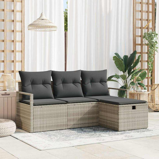 Sofa Set mit Kissen mit Speicher 4 pcs Hellgrau Poly-Rattan