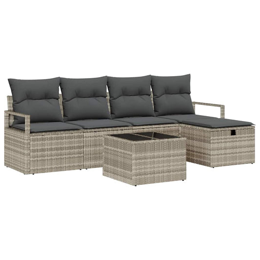 Garten-Sofa-Set 6 pcs Hellgrau 230 x 117 x 85 cm Poly Rattan
