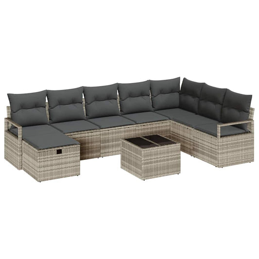 Garten-Sofa-Set 9 pcs Hellgrau 287 x 177 x 85 cm Poly Rattan