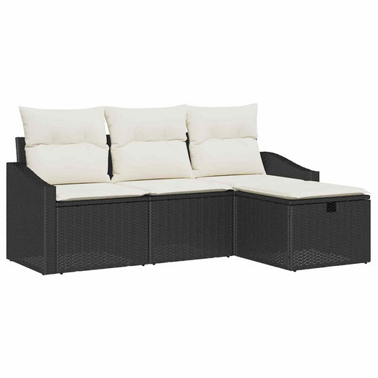 Sofa Set mit Kissen mit Speicher 4 pcs Schwarz Poly-Rattan
