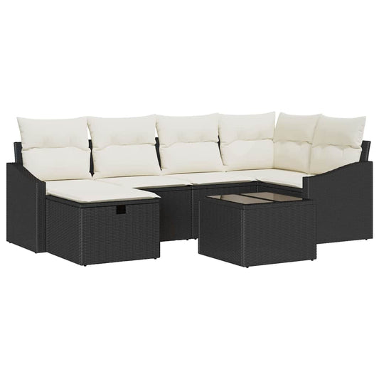 Sofa Set mit Kissen mit Speicher Schwarz und Creme Poly-Rattan