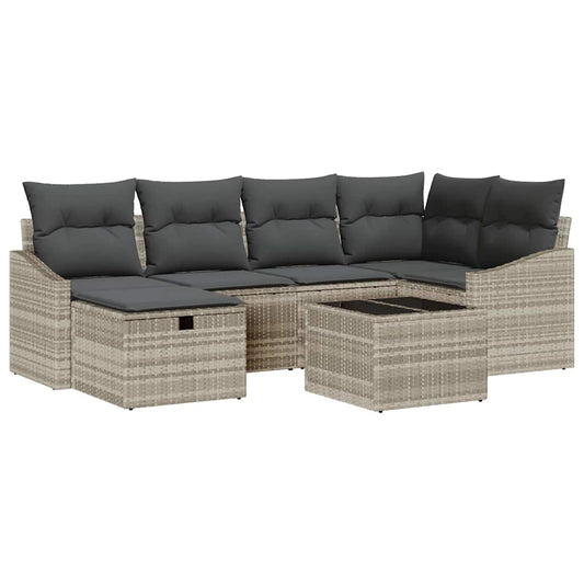 Sofa Set mit Kissen 7 pcs Hellgrau und Grau Poly-Rattan