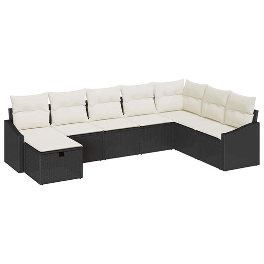 Garten-Sofa-Set mit Kissen 8 pcs Schwarz Poly Rattan