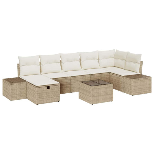 Gartensofa-set mit Kissen 8 pcs Beige Poly-Rattan