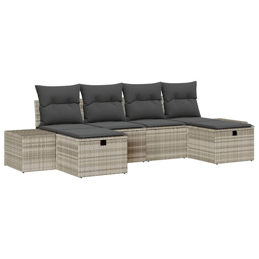 Garten-Sofa-Set mit Kissen 6 pcs Hellgrau Poly-Rattan