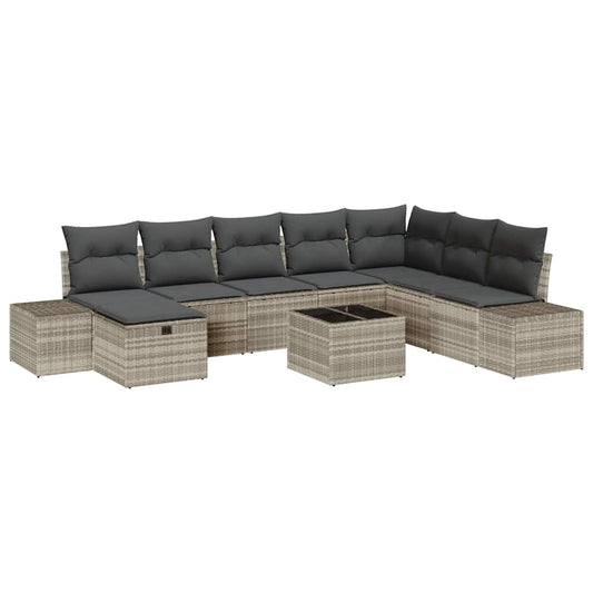 Garten-Sofa-Set mit Kissen 9 pcs Hellgrau Poly-Rattan