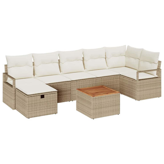 Garten-Sofa-Set mit Kissen mit Speicher 8 pcs Beige Poly Rattan
