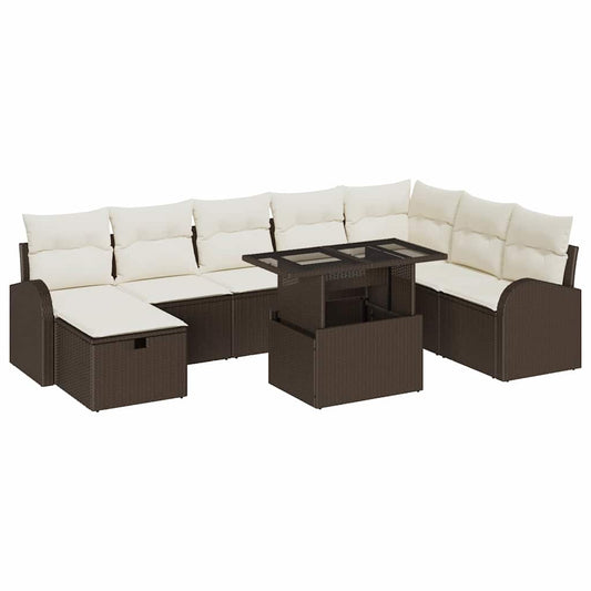 Garten-Sofa-Set mit Kissen mit Speicher 9 pcs Braun Poly Rattan
