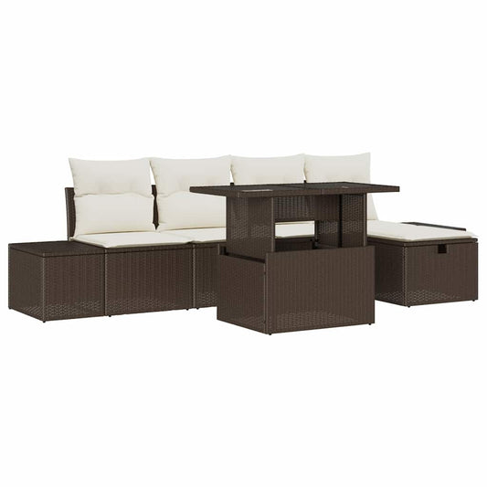 Garten-Sofa-Set 6 pcs Braun Poly Rattan