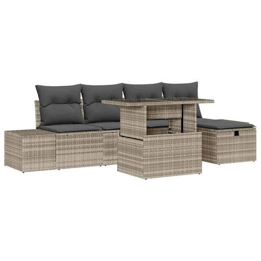 Garten-Sofa-Set 6 pcs Hellgrau Poly Rattan