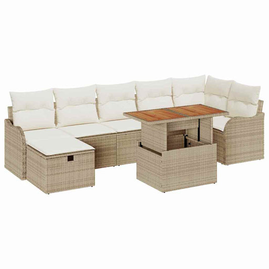 Garten-Sofa-Set mit Kissen mit Speicher 8 pcs Beige Poly Rattan
