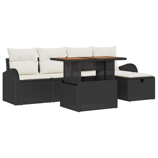 Garten-Sofa-Set mit Kissen 6 pcs Schwarz Poly Rattan