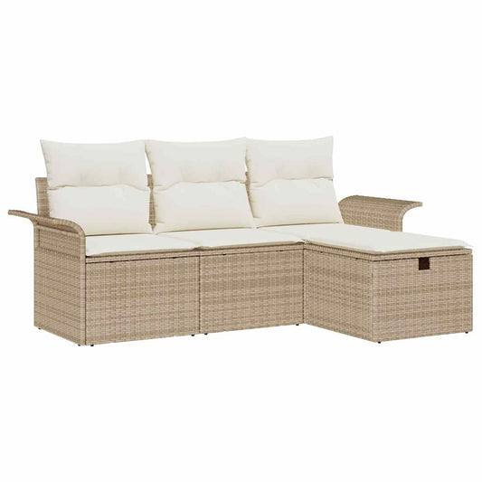 Garten-Sofa-Set mit Kissen mit Speicher 4 pcs Beige Poly Rattan