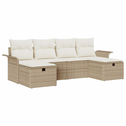 Garten-Sofa-Set mit Kissen mit Speicher 6 pcs Beige Poly Rattan