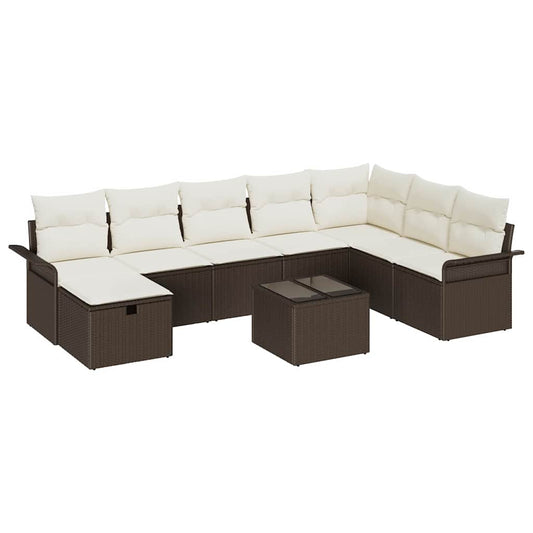Garten-Sofa-Set mit Kissen mit Speicher 9 pcs Braun Poly Rattan