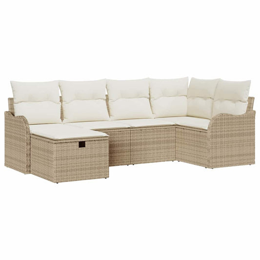 Garten-Sofa-Set mit Kissen mit Speicher 6 pcs Beige Poly Rattan