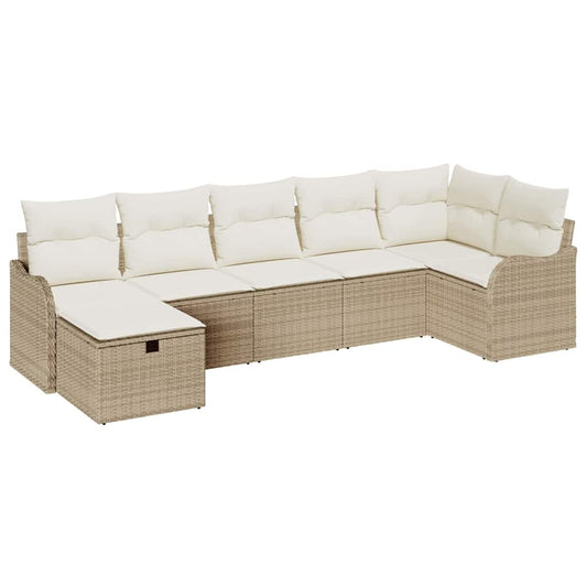 Garten-Sofa-Set mit Kissen mit Speicher 7 pcs Beige Poly Rattan