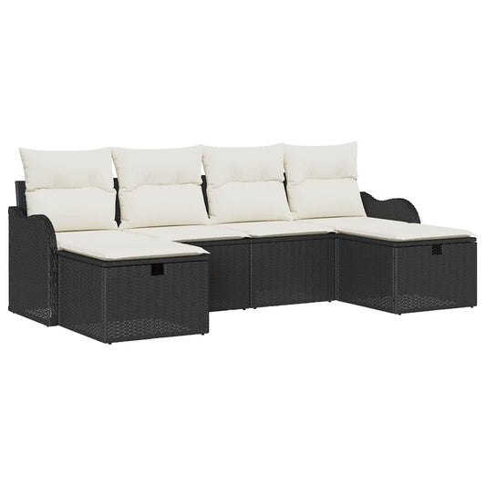 Garten-Sofa-Set mit Kissen 6 pcs Schwarz Poly Rattan