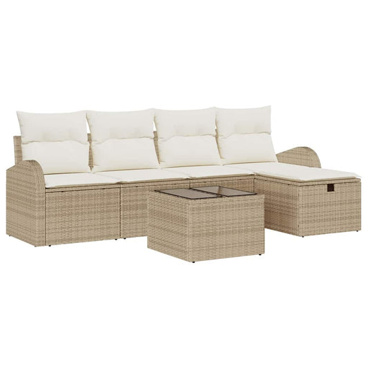 Garten-Sofa-Set mit Kissen mit Speicher 6 pcs Beige Poly Rattan
