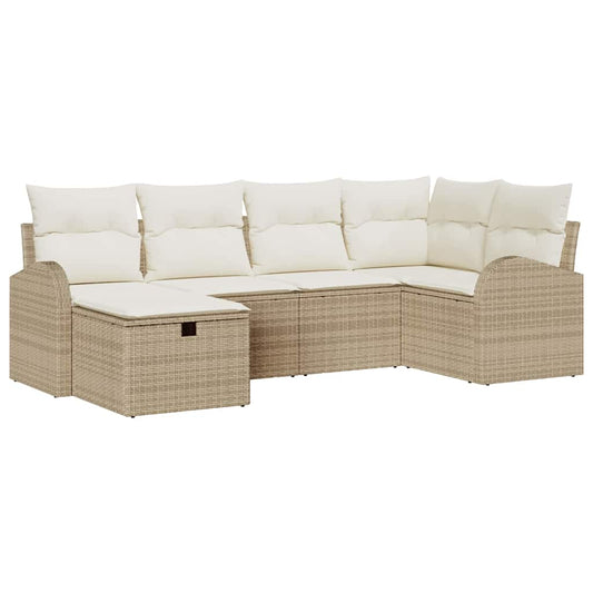 Garten-Sofa-Set mit Kissen mit Speicher 6 pcs Beige Poly Rattan