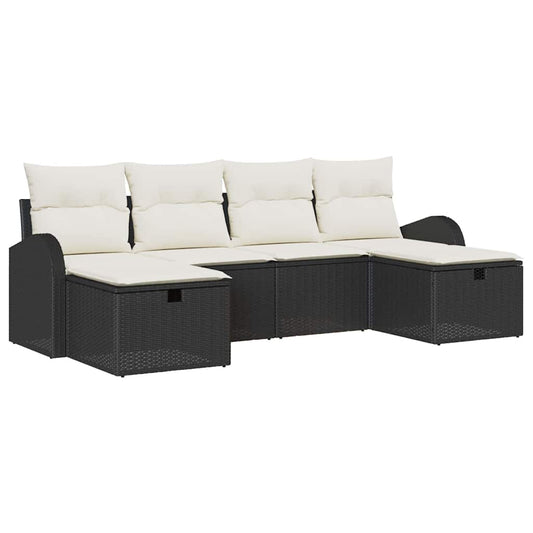 Garten-Sofa-Set mit Kissen 6 pcs Schwarz Poly Rattan