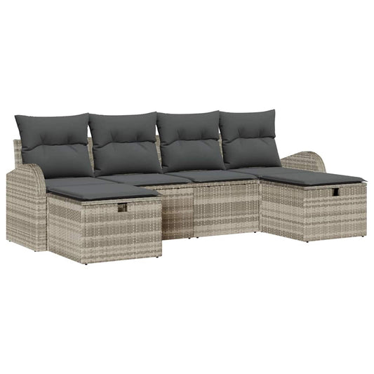 Gartensofa-set mit Kissen 6 pcs Hellgrau Poly-Rattan