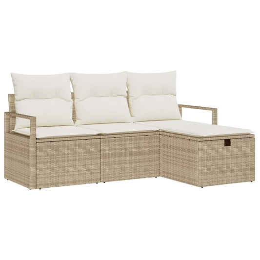 Garten-Sofa-Set mit Kissen mit Speicher 4 pcs Beige Poly Rattan