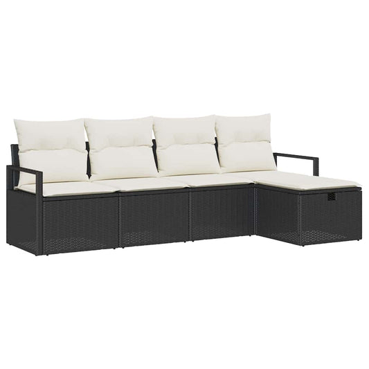 Garten-Sofa-Set mit Kissen 5 pcs Schwarz Poly Rattan