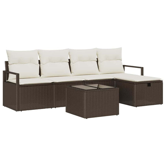 Garten-Sofa-Set mit Kissen mit Speicher 6 pcs Braun Poly Rattan