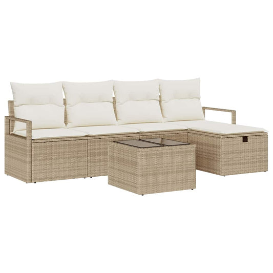 Garten-Sofa-Set mit Kissen mit Speicher 6 pcs Beige Poly Rattan